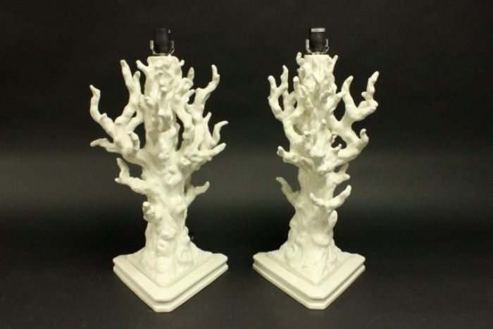 Lot 91: Pair Coral-Shape Ceramic Modern Lamps