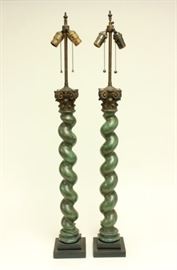 Lot 97: Pair Twist Wood Column Lamps