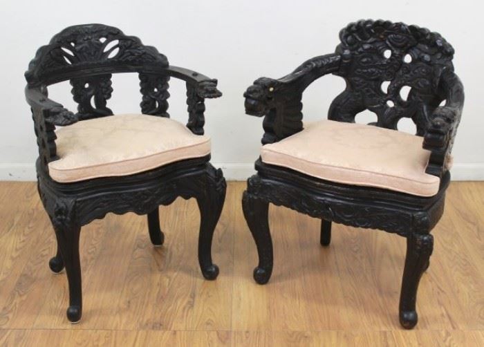 Lot 101: 2 Japanese Carved Armchairs with Dragons