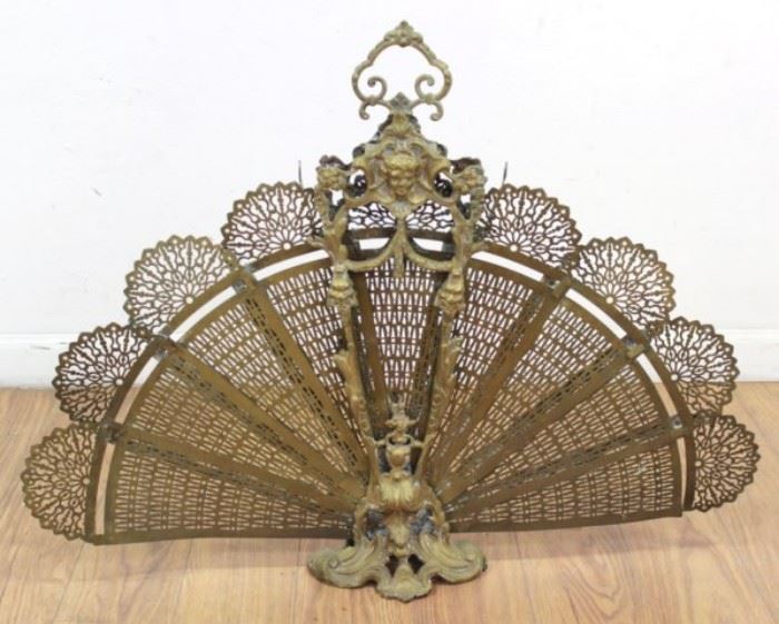 Lot 134: Brass Figural Fan Shape Fireplace Screen