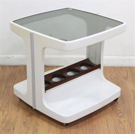 Lot 201: 2 Mid-Century Modern Lucite & Glass Top End Tables