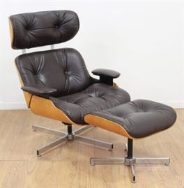 Lot 219: Charles Eames Style Lounge Chair & Ottoman