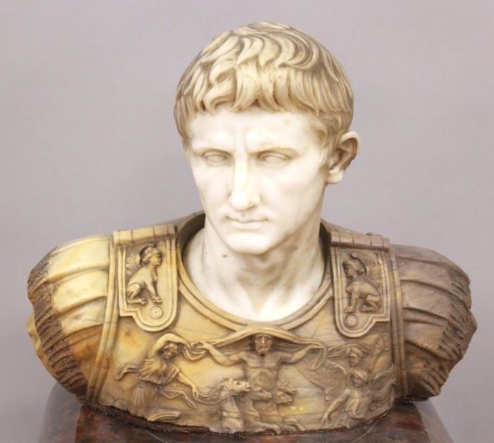Lot 326: 19th Century 2-Tone Marble Bust of Augustus Caesar