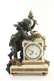 Lot 330: 19th Century Bronze & Marble Figural Mantel Clock