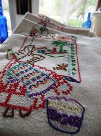 Some of the vintage linen, these are 7 dish towels with embroidered days of the week