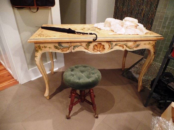 Hand painted table with piano stool