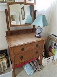 Arts and Crafts Antique 1920's Vanity/Chest of Drawers with Mirror. Made in England. Carved Detail. Nice piece. 