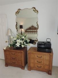 Hollywood Regency Style Mirror (old) also shown part of the FOUR Thomasville small 3 drawer chests for sale (by the piece) 