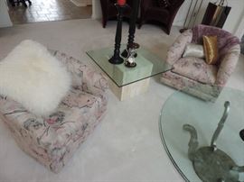 Club chairs on swivel bases by Thayer Coggin "Roxy" Edition