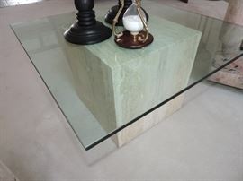 detail of marble and glass table