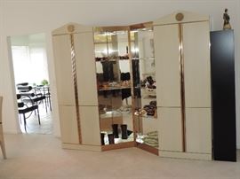 This is actually TWO Pieces - shown pushed together, circa 1980s - GREAT FOR STORAGE and has lighting and glass shelving ! FUN