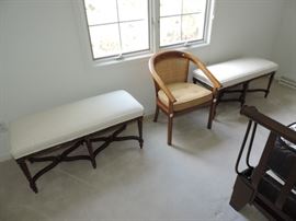 Shown are a PAIR (sold choice) French Style Benches and Accent Chair