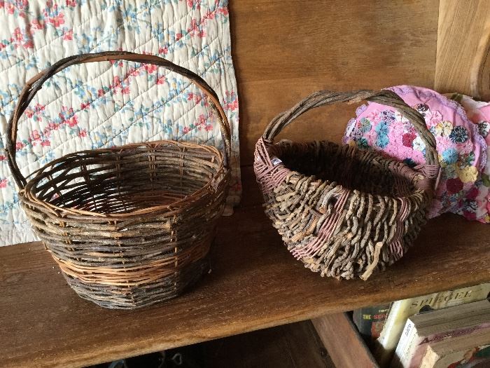 Just a sample of many baskets, some handmade others not. Lots and lots of baskets.