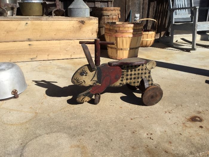 Antique wooden child's rabbit ride on.