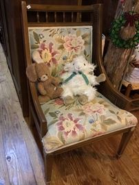 Mid century chair with excellent floral upholstery.