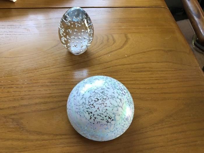 Controlled Bubble Egg Paperweight & Spattered Glass Paperweight