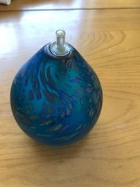 Signed Maytum Studio Art Glass Oil Lamp