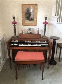 Conn Electric Organ; Antique Wood Plant Stand