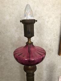 Antique Lamps w/ Cranberry Glass Fonts
