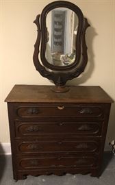 Victorian Walnut  4 Drawer Chest of Drawers with Harp Mirror