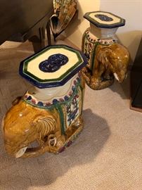 Pair Pottery Elephant Tables