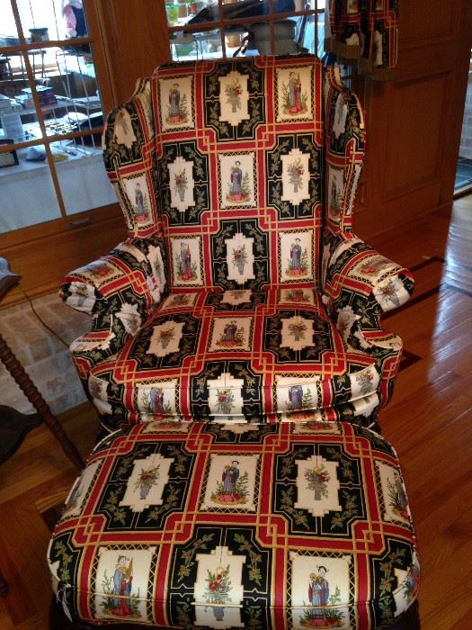 The other Asian print wingback chair & ottoman