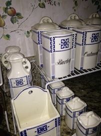 Blue & white German canisters