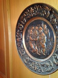 Vintage embossed brass English wall plate