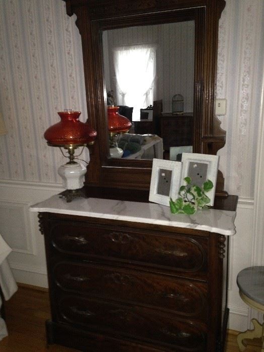 Marble top antique dresser and mirror