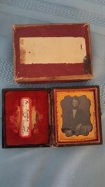 Antique tin type photo and album