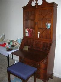 Drop front mahogany desk/bookcase unit