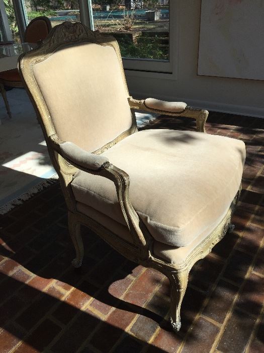 2. Pair of Italian Handcarved Armchairs w/ Mohair Upholstery Custom Made by ABCO Fine Furniture (30" x 29" x 40")