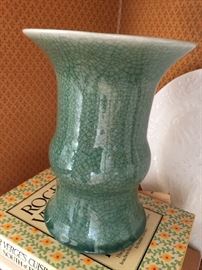 Pair of Green Crackled Vases