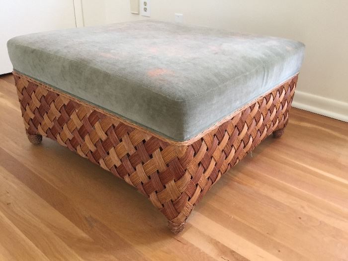 25. 33" Square Wicker Ottoman w/ Upholstered Top, 18" Ht. 