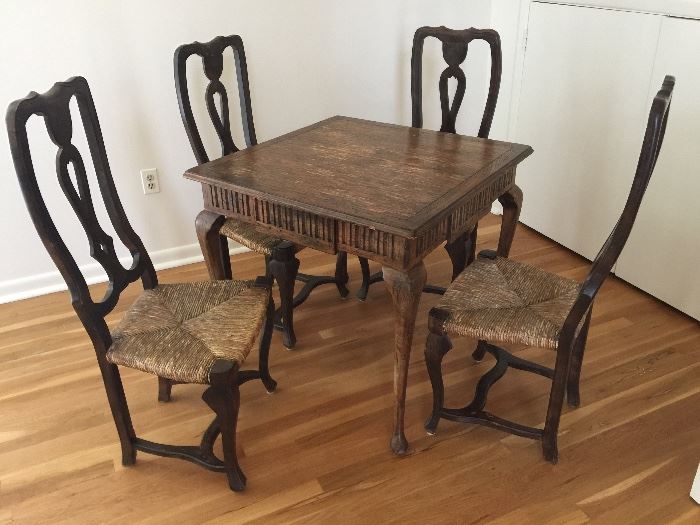 22. 4 Carved Side chairs w/ Rush Seats (20" x 19" x 43")