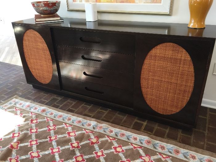 37. Harvey Probber Mid Century Mahogany Sideboard w/ Cane Insets, 4 Drawer, 2 Cabinets (78" x 18" x 33")