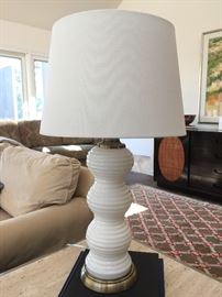 43. 28" White Porcelain Lamp with Linen Shade