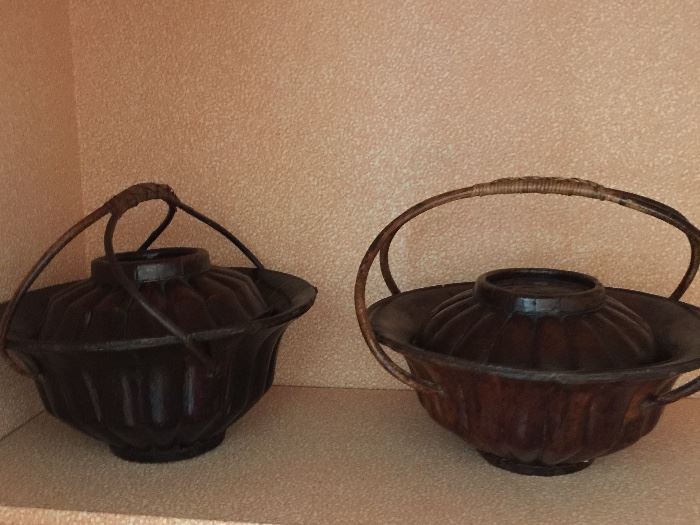 Pair of Bamboo Covered Rice Bowls