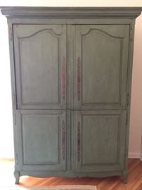 60. Robert Fountain Custom Made French Crackle Finish Armoire w/ Brass Details (64" x 29" x 88")