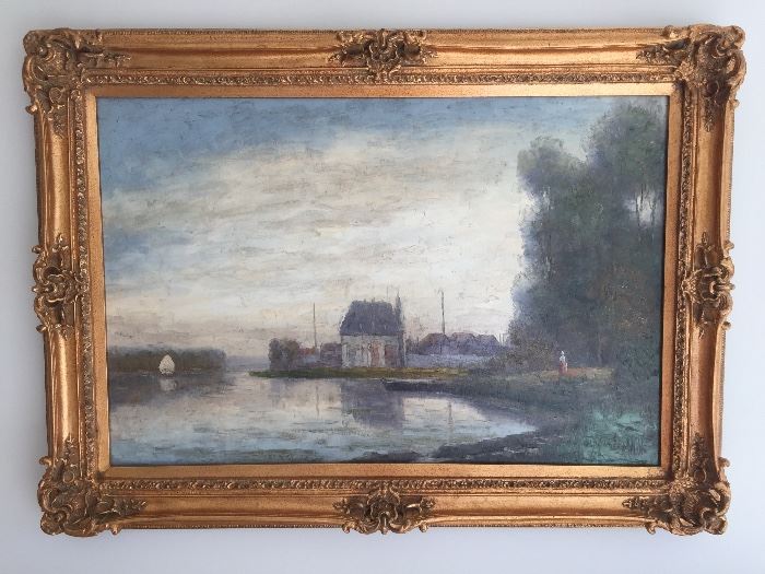 79. Oil Painting of Landscape in Gilded Frame By L. Stephano (43" x 32")