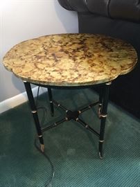 91. Faux Tortoise Shell Top Accent Table (18" x 15" x 18")