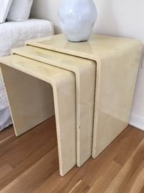 97. 3 Cream Lacquered Nesting Tables (20" x 14" x 21")