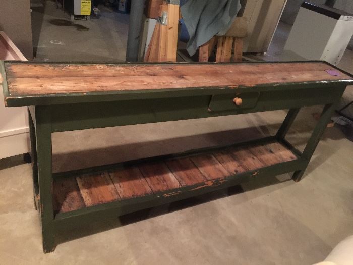 110. Primitive Painted Pine Sideboard w/ 1 Drawer (72" x 12" x 30")
