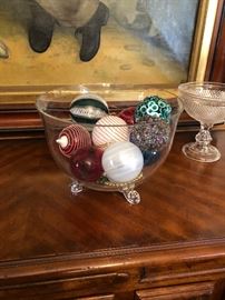 Bowl with glass blown hanging balls 