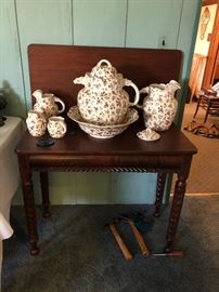 Wash Set on 19th Century Flip top Card Table 