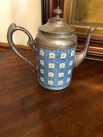 Enamel and Pewter Coffee Pot 
