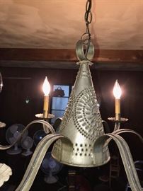 ANTIQUE PUNCHED TIN/ METAL CANDELABRA CHANDELIER