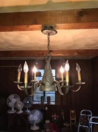 ANTIQUE PUNCHED TIN/ METAL CANDELABRA CHANDELIER