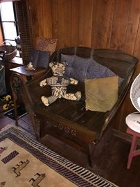 ANTIQUE WOODEN SLEIGH BENCH