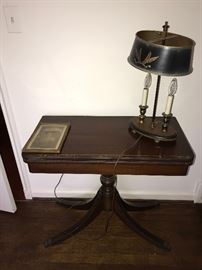MAHOGANY TABLE AND LAMP